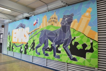 Eastside Memorial High School mural done by a UT Student in Austin, Texas on April 19, 2015.