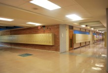 An empty hallway in Eastside High while students were in class on April 29, 2015 in Austin, Texas.