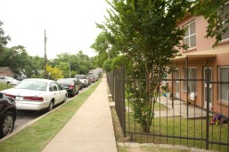 Two story Rosewood Courts units and a street view on May 5, 2015 in Austin, Texas.